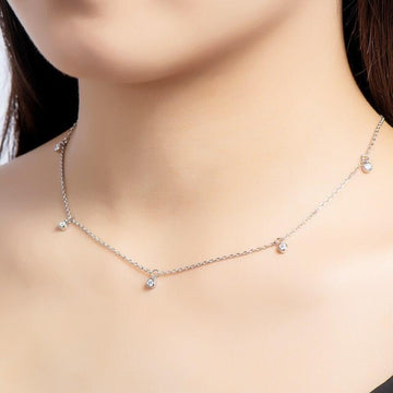 Charming Round Cut 2.5mm D Color High Quality Moissanite Diamonds Charm Choker Necklace - Fine Jewellery - The Jewellery Supermarket